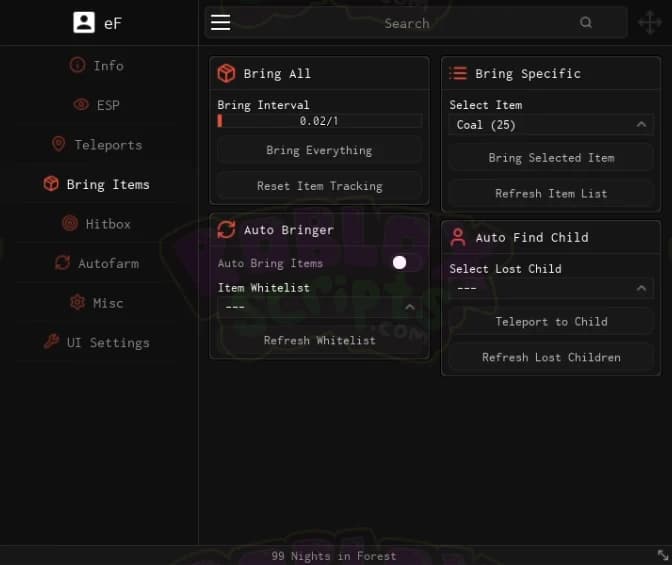 99 Nights in the Forest eF NO KEY SCRIPT HUB | BRING ITEMS | KILL AURA & MORE! EASILY GET TO DAY 99