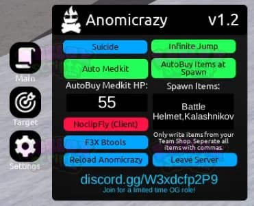 Anomic FREE SIMPLE GUI - AUTO MEDKIT - AUTO BUY ITEMS & MORE! JAN 2025