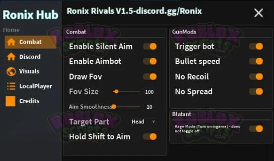 Rivals RONIX HUB - MOBILE SUPPORT - ESP, SILENT AIM & MORE! JAN 2025