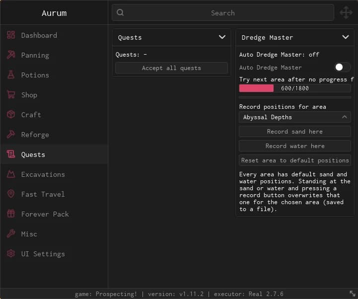 Prospecting Auto quest Auto Dredge Master Auto reforge and more
