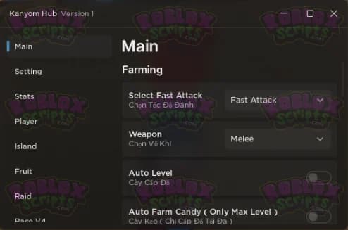 Blox Fruits KANYOM HUB NO KEY GUI AUTO LEVEL
