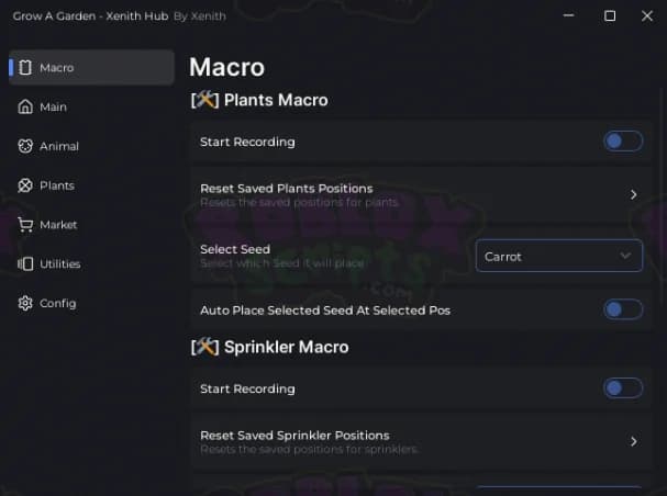 Grow A Garden XENITH HUB - RECORD YOUR OWN MACROS | AUTO FEED PETS & AUTO FARM EVENTS