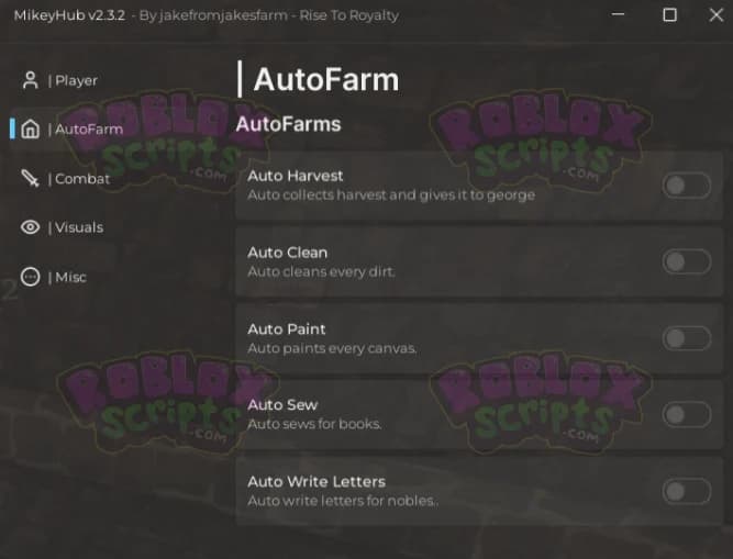 Rise To Royalty FREE GUI - FARMING AND COMBAT FEATURES!