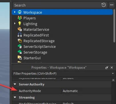 ROBLOX STUDIO WITH SERVER AUTHORITY ENABLED PREVIEW BUILD