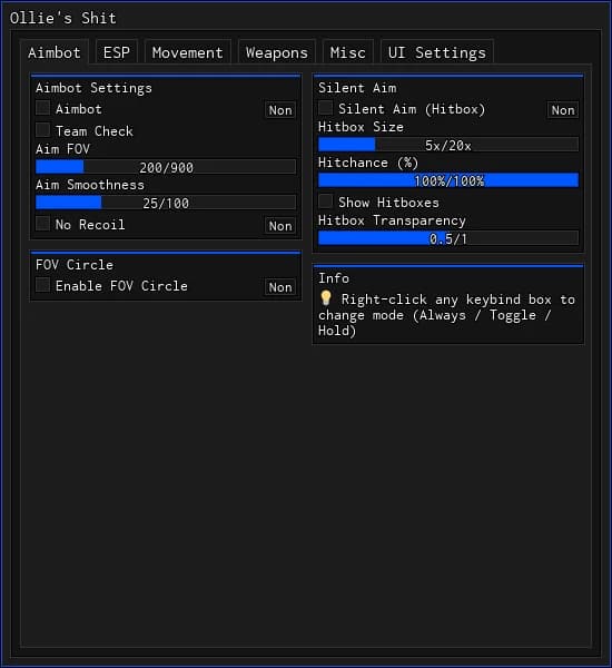 Aimbot ESP Silent Aim (hitbox) Weapon Enhancements Config System