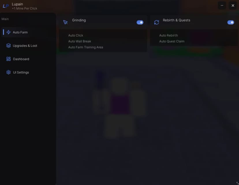 Lupain Auto Farm, Rebirth, Upgrade, Sell, Wall Break, Loot