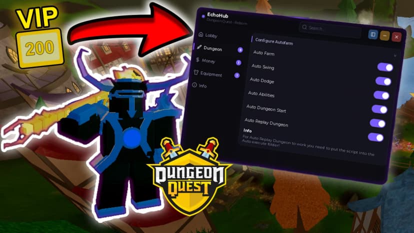 *NEW* Dungeon Quest Reborn Script Auto Farm, Auto Sell, Auto Doge, Auto Skills, Auto Swing