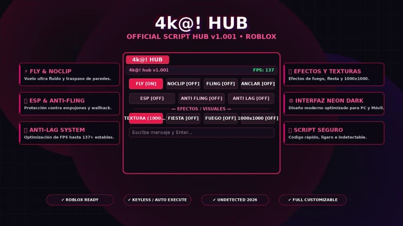 4k@! HUB v1.003 - Fly, Noclip, ESP & Anti Lag